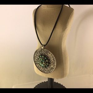 Vintage Silver Tone Turquoise  Pendant Necklace
